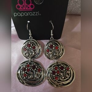 Paparazzi Silver Earrings with Red Accents